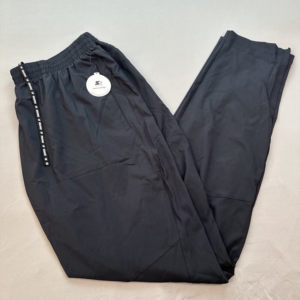 Starter Pants Mens XL Black Athletic Track Lightweight Zip Hem Pockets Logo